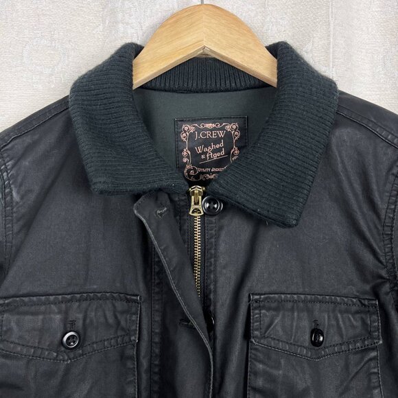 J. Crew Washed & Aged Utility Jacket waxed cotton black field coat outdoor M - Picture 3 of 10
